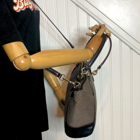 COACH Legacy Black White Jacquard and Leather Color Block Shoulder Bag - Picture 5 of 17